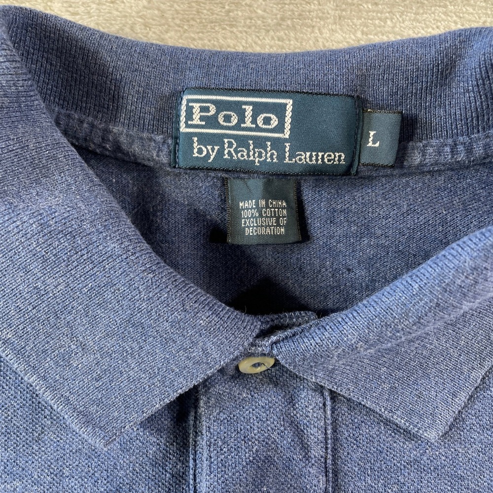 Polo Ralph Lauren  Pique Shirt Mens Large Blue Long Sleeve Preppy Casual Office - Picture 2 of 9